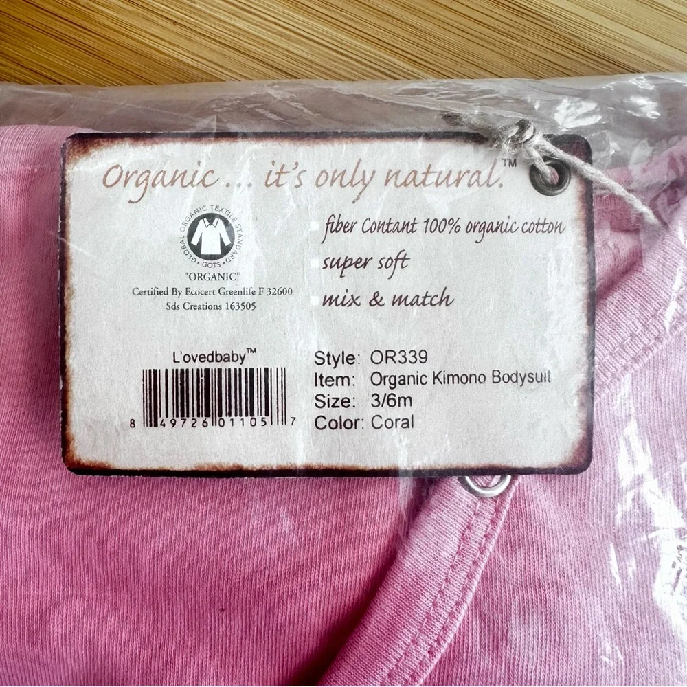 L'ovedbaby Coral Organic Cotton Bodysuit Size 3-6 Months